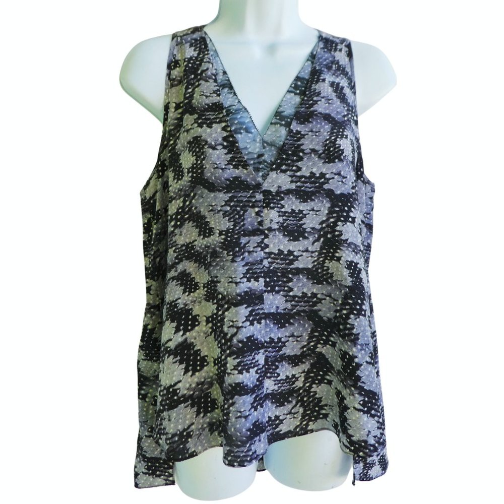 SiLK Rebecca Taylor Blousy Tank Top Snake Geometric Polka Dot Gray Black 4
